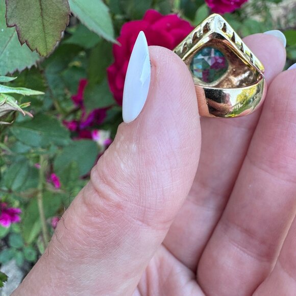 Ross-Simons 925 Sterling Silver Hammered Gold Tone Blue Ring Size 6.5 Vintage - Picture 5 of 14